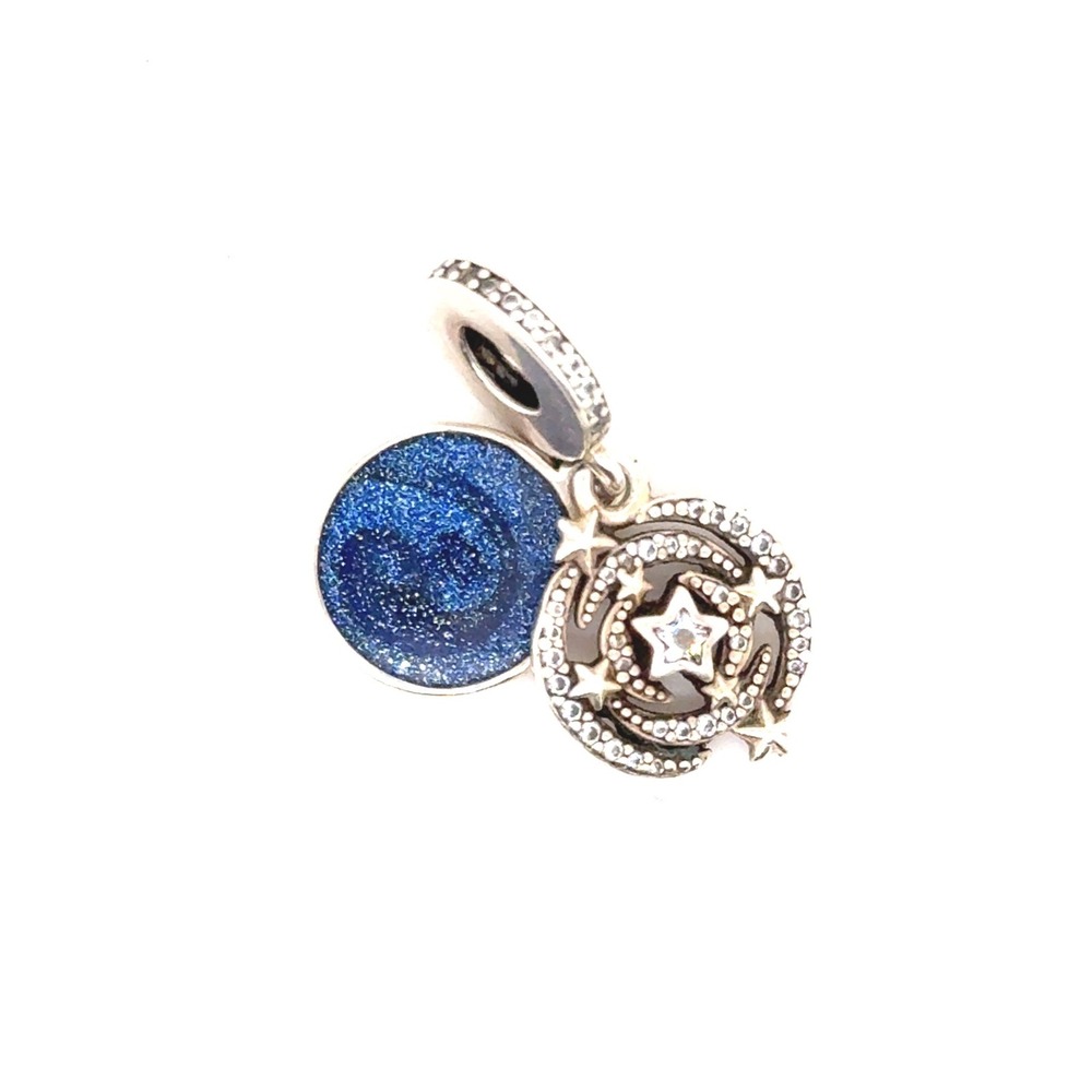 Pandora Stars & Celestial Night Dangle Charm 799209C01 Silver Blue Enamel CZ